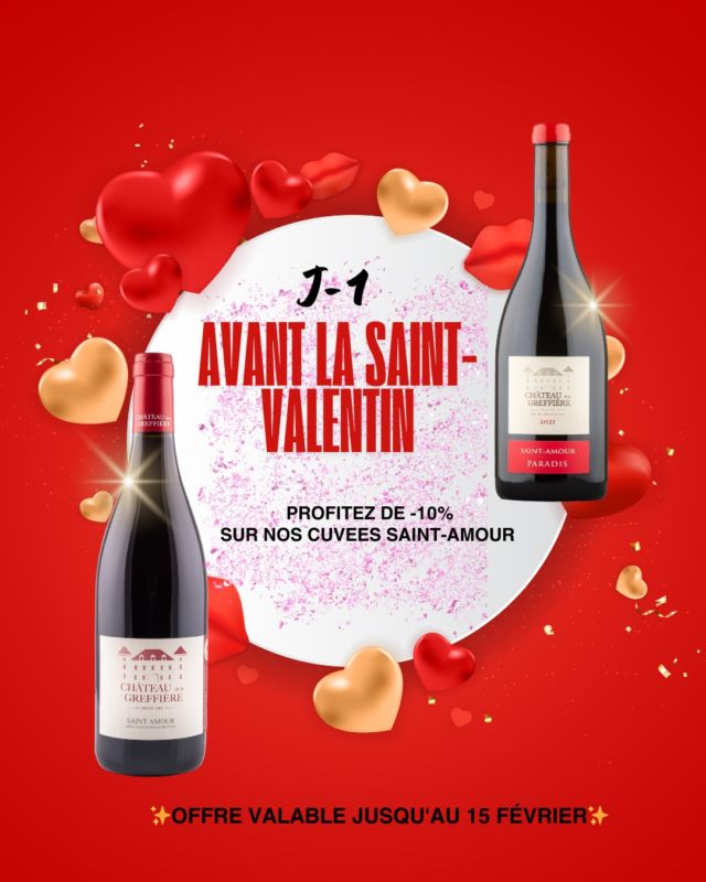 💖 La Saint-Valentin, c'est demain ! 💖
Pas encore de cadeau pour l'élu(e) de votre cœur ? Il est encore temps 🕒 Nos cuvées Saint-Amour vous attendent au Château de la Greffière. 🍷✨
Venez choisir celle qui fera fondre son cœur… ❤️
#SaintValentin #CadeauDeSaintValentin #crusaintamour  #SaintAmour #CuvéeDexception #AmourEtVin #chateaudelagreffiere #vins #sudbourgogne #maconnais